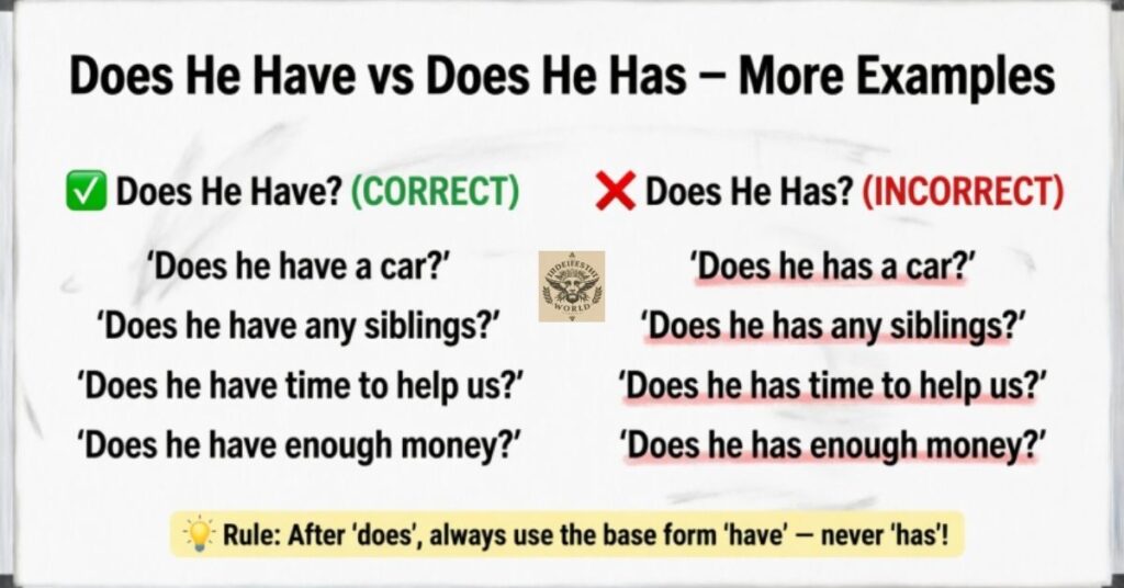 Does He Have vs Does He Has – More Examples